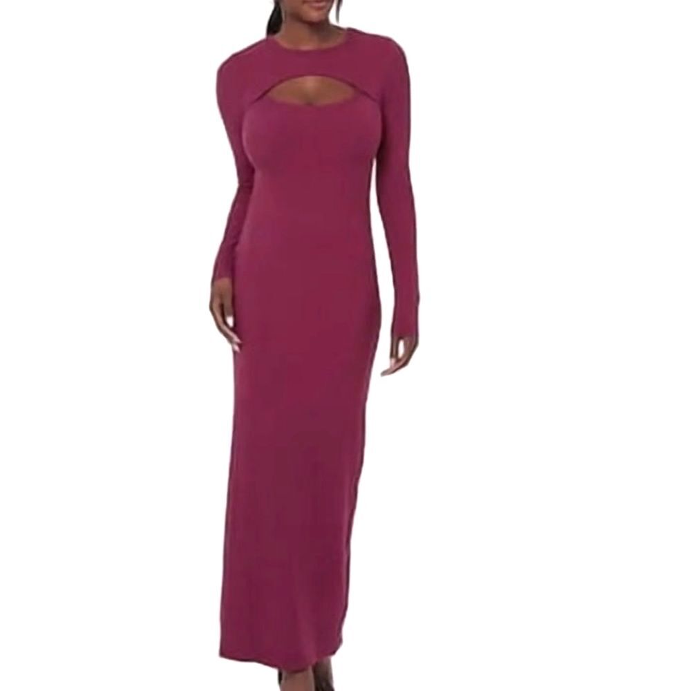 Edited by Remi Bader Chic Long Sleeve Maxi Cut Out Dress in Deep Burgundy NWT